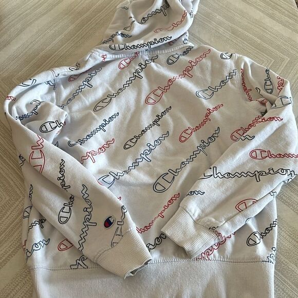 Champion Boys Multicolor Logo White Hooded Sweatshirt - Picture 7 of 9